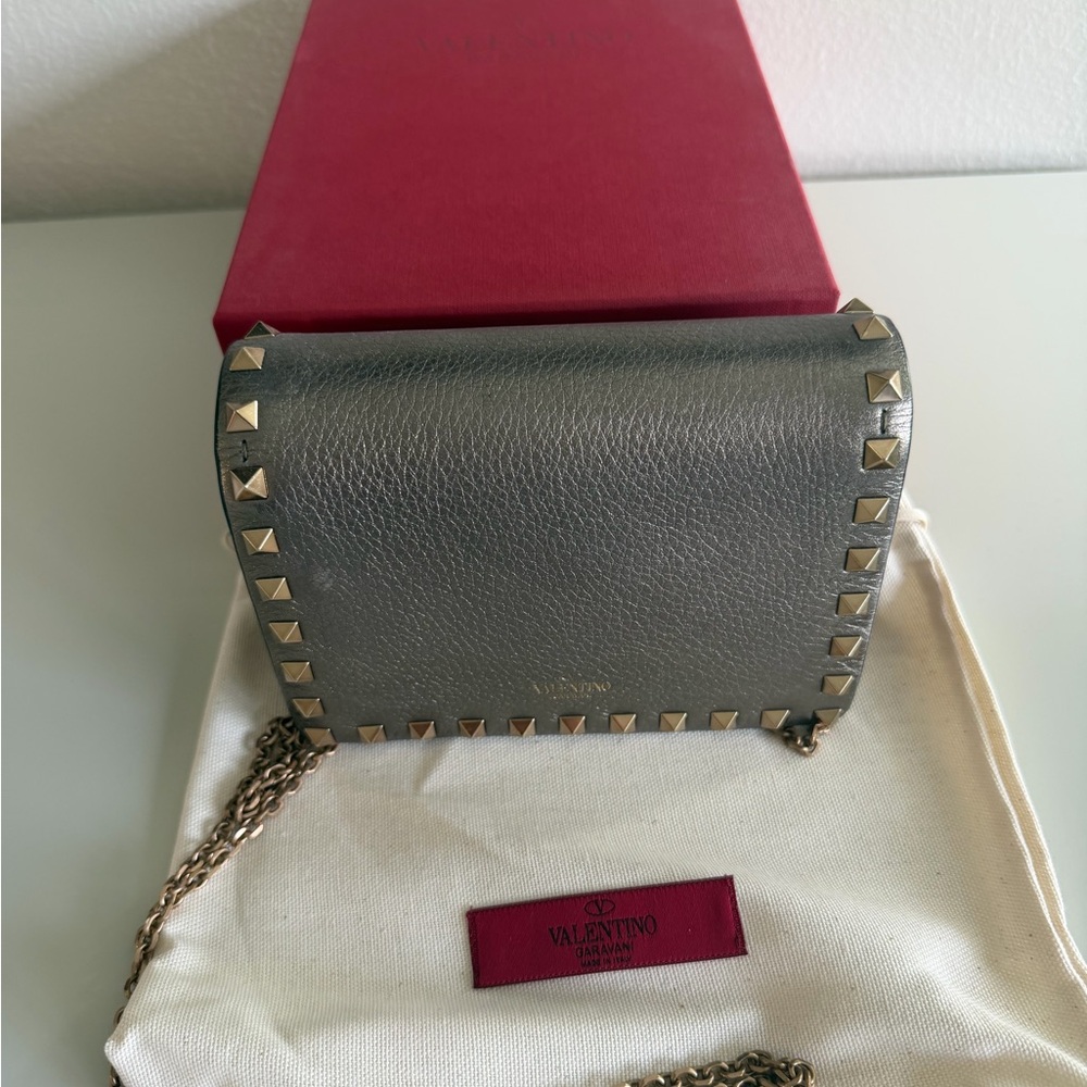 Valentino Metallic Gray Studded Crossbody Bag